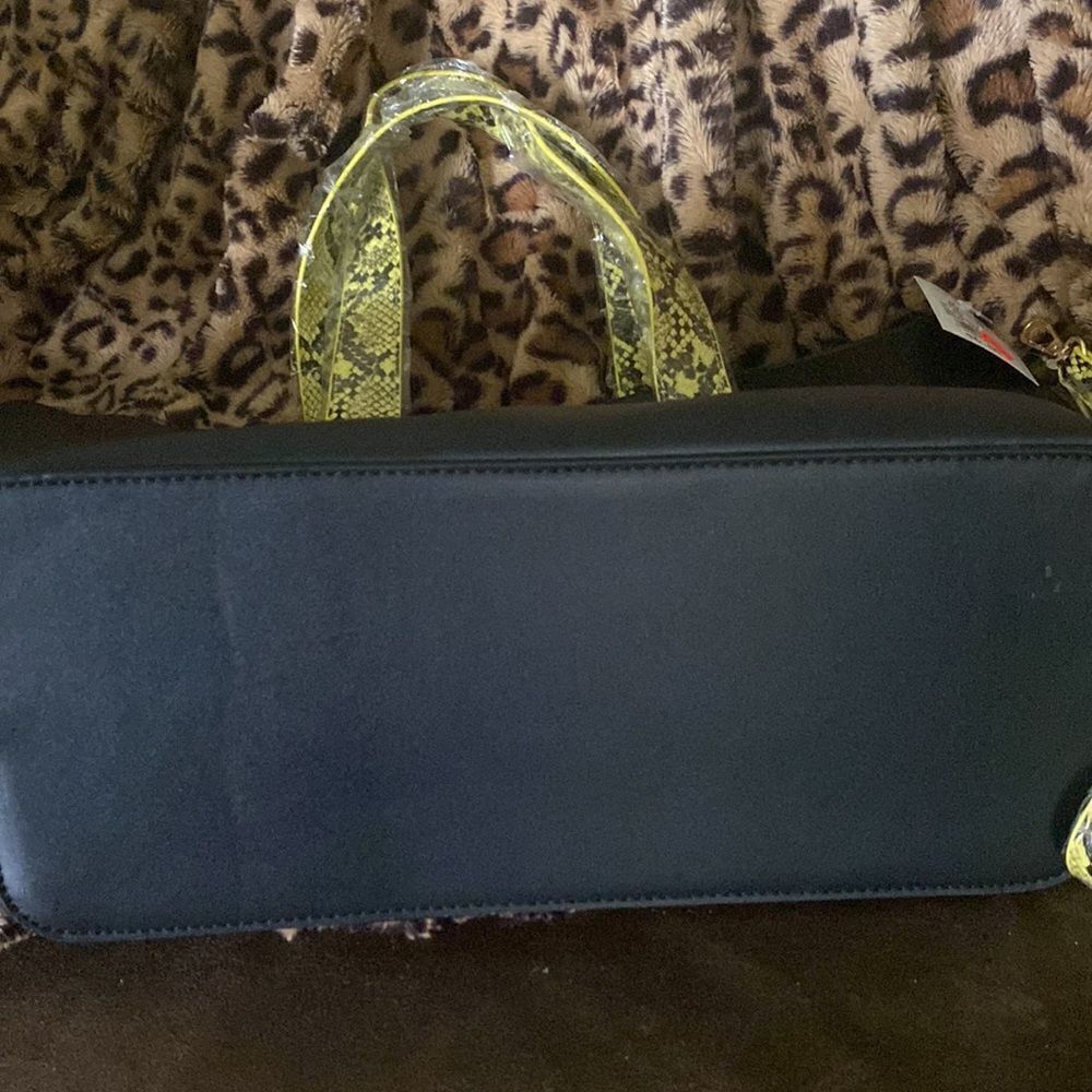 Black Faux Leather Neon Green Snakeskin Tote - Picture 6 of 8